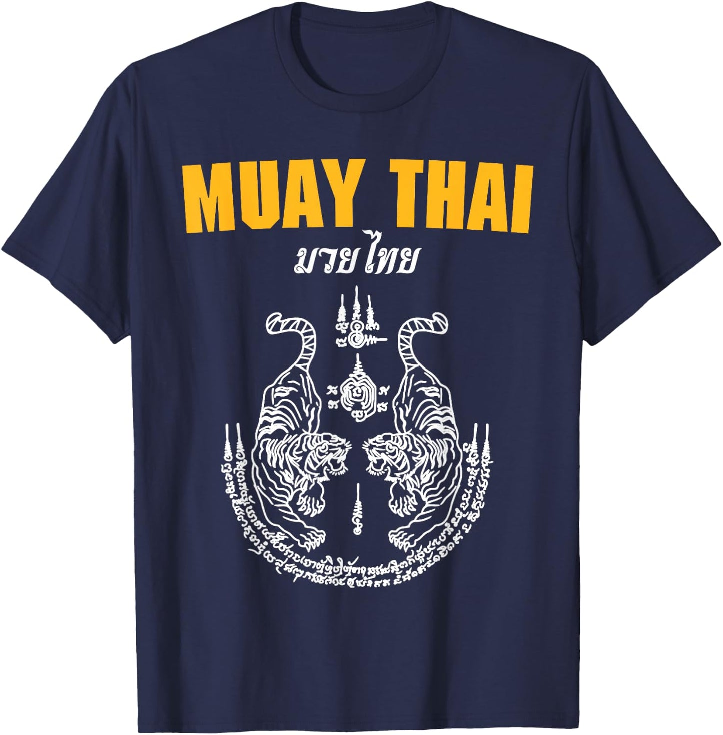 MMA Sak Yant Muay Thai Tattoo Twin Tiger Martial Art Short T-Shirt - T-Shirt | Navy
