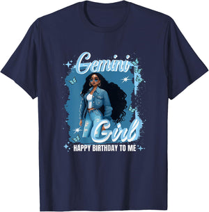 Gemini Girl Melanin Queen May Woman June Queen Birthday T-Shirt - T-Shirt | Navy
