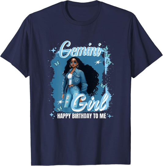 Gemini Girl Melanin Queen May Woman June Queen Birthday T-Shirt - T-Shirt | Navy