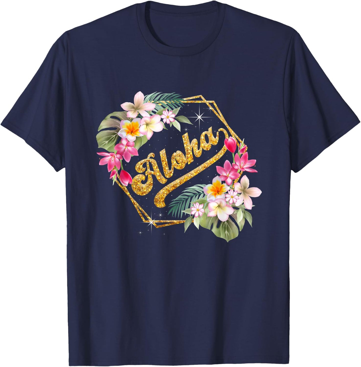 Aloha Flowers Hawaiian Funny Hawaii Beach Luau Party Women T-Shirt - T-Shirt | Navy