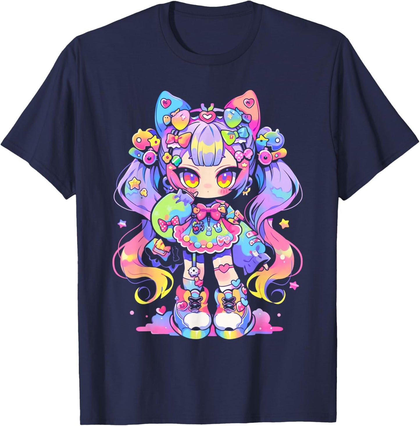 Kawaii Chibi Girl | Decora Fairy Kei Anime Manga Harajuku T-Shirt - T-Shirt | Navy