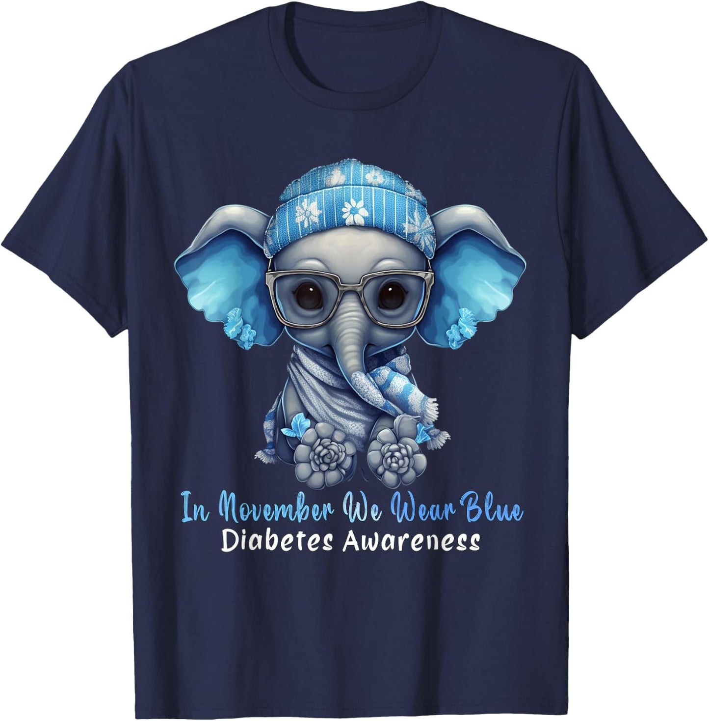 In November We Wear Blue Elephant Diabetes Awareness Gifts T-Shirt - T-Shirt | Navy