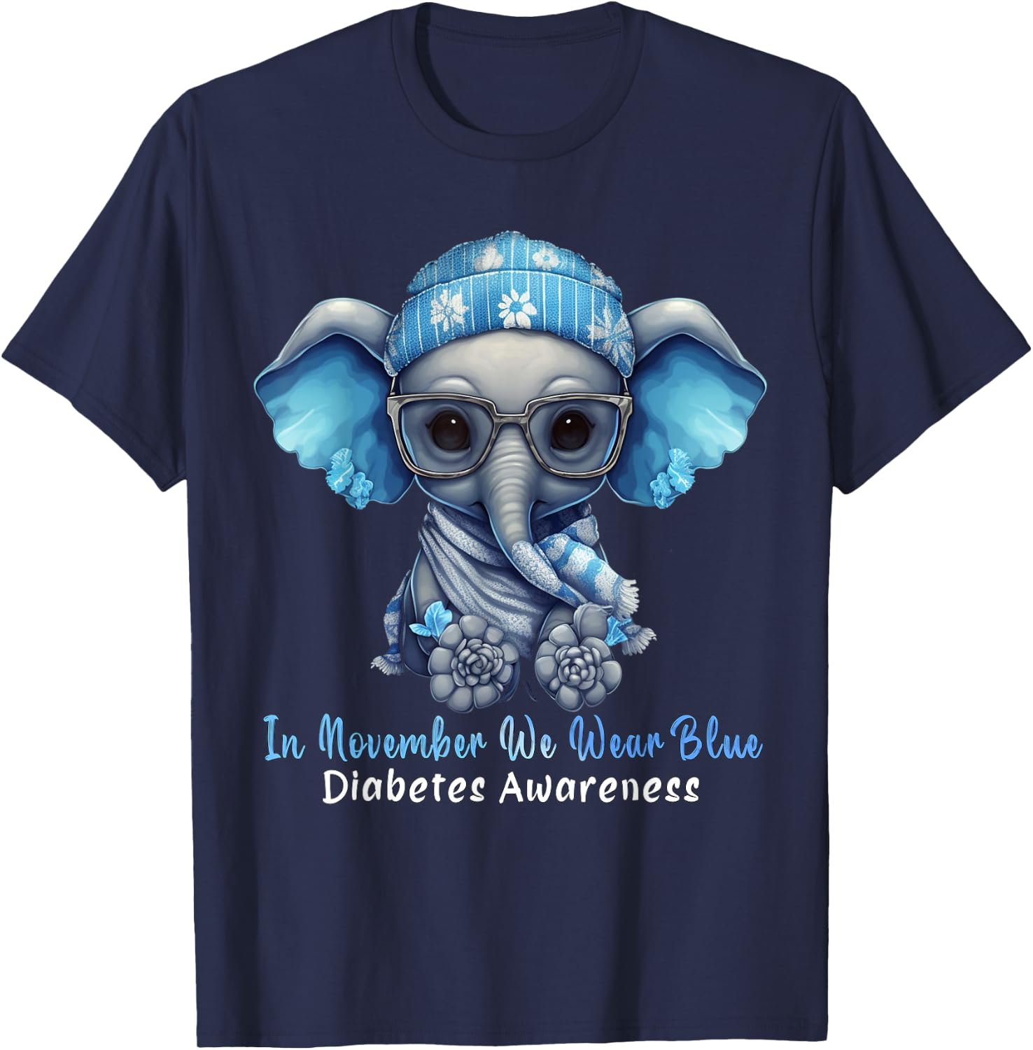 In November We Wear Blue Elephant Diabetes Awareness Gifts T-Shirt - T-Shirt | Navy