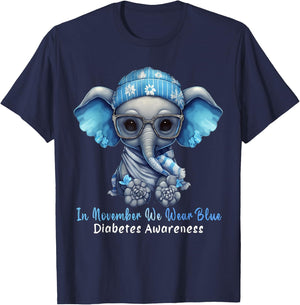 In November We Wear Blue Elephant Diabetes Awareness Gifts T-Shirt - T-Shirt | Navy
