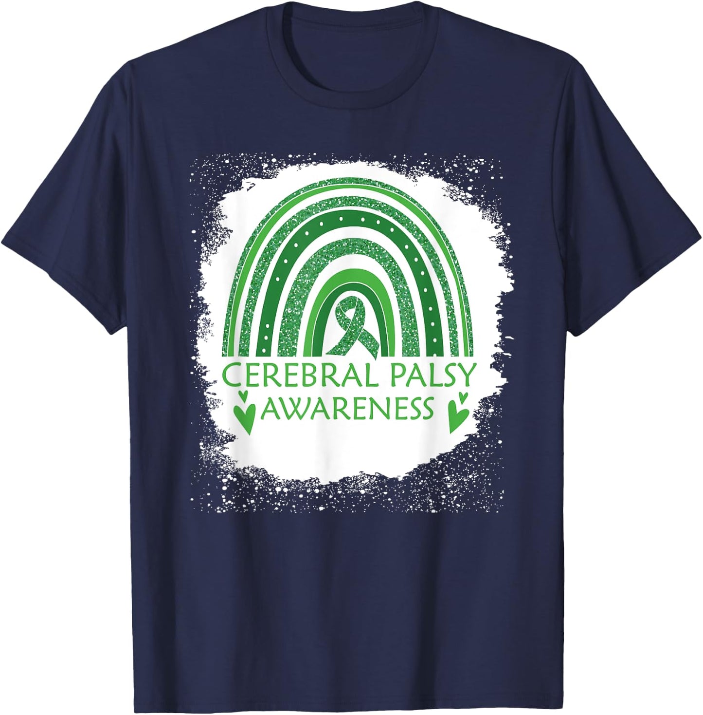 Cerebral Palsy Awareness Bleached Rainbow Green Ribbon Men T-Shirt - T-Shirt | Navy