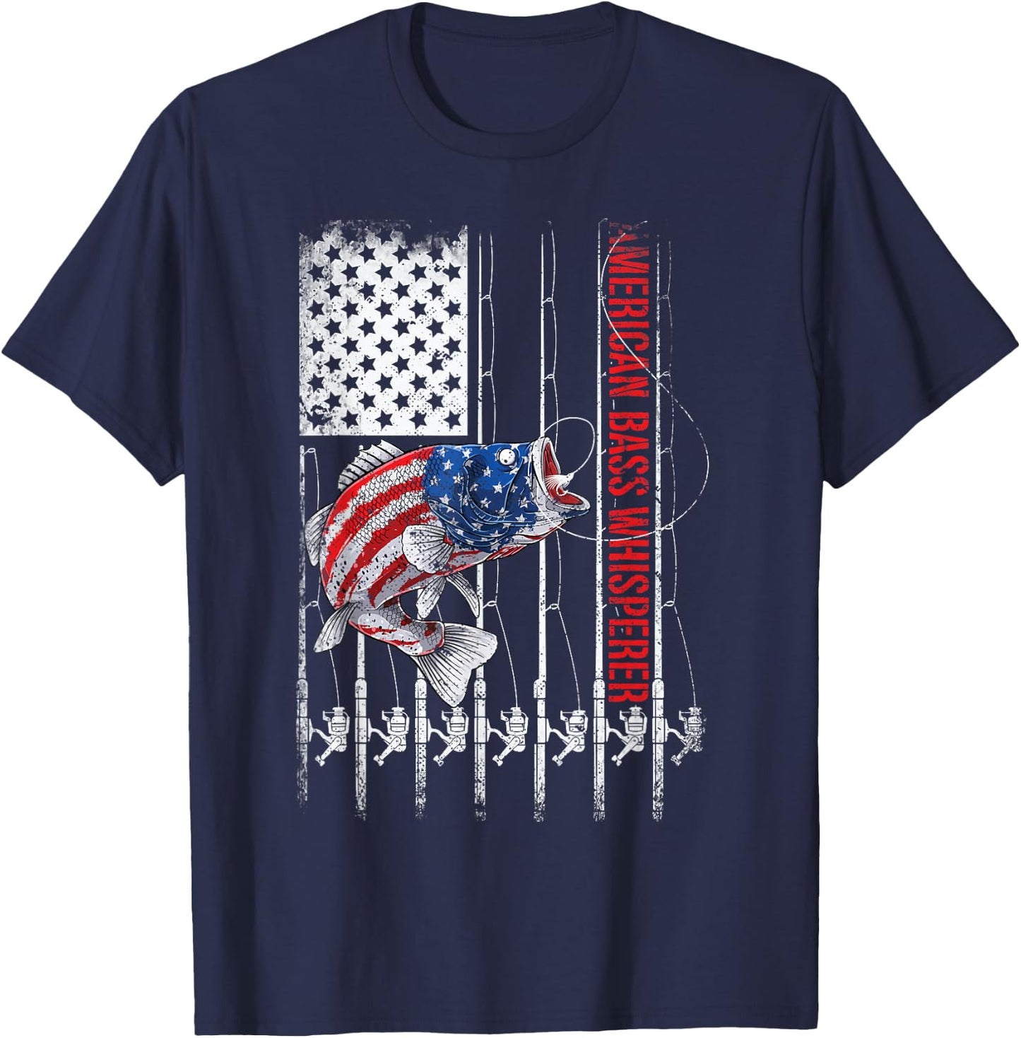 American Flag Bass Whisperer Fisherman T-Shirt - T-Shirt | Navy