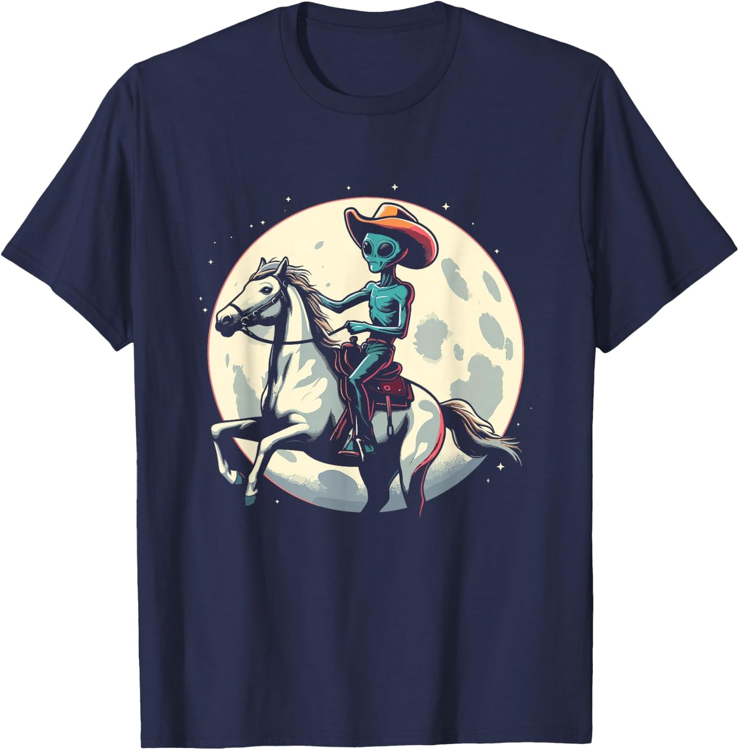 Alien Cowboy On A Horse - Vintage Alien UFO Conspiracy Lover T-Shirt - T-Shirt | Navy
