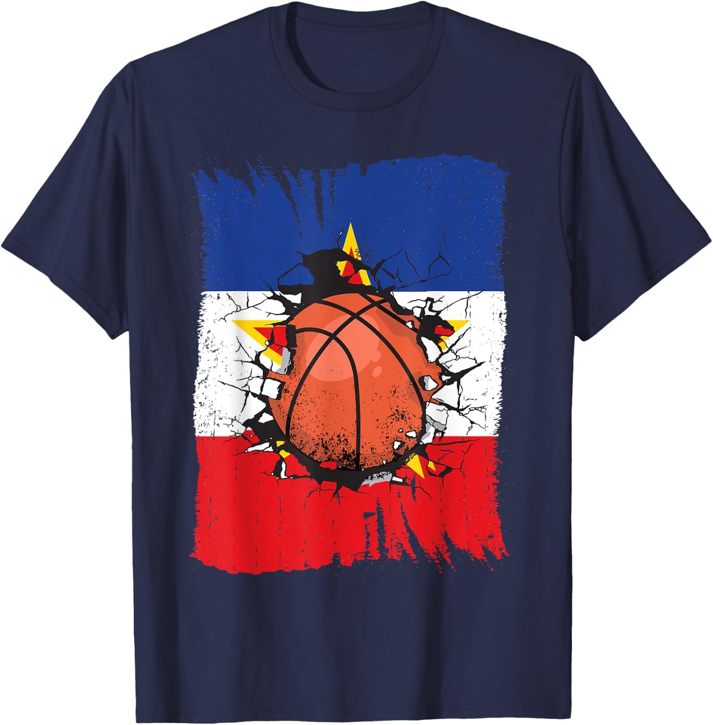 Basketball Team Yugoslavia Fan Splintered Yugoslavian Flag T-Shirt - T-Shirt | Navy
