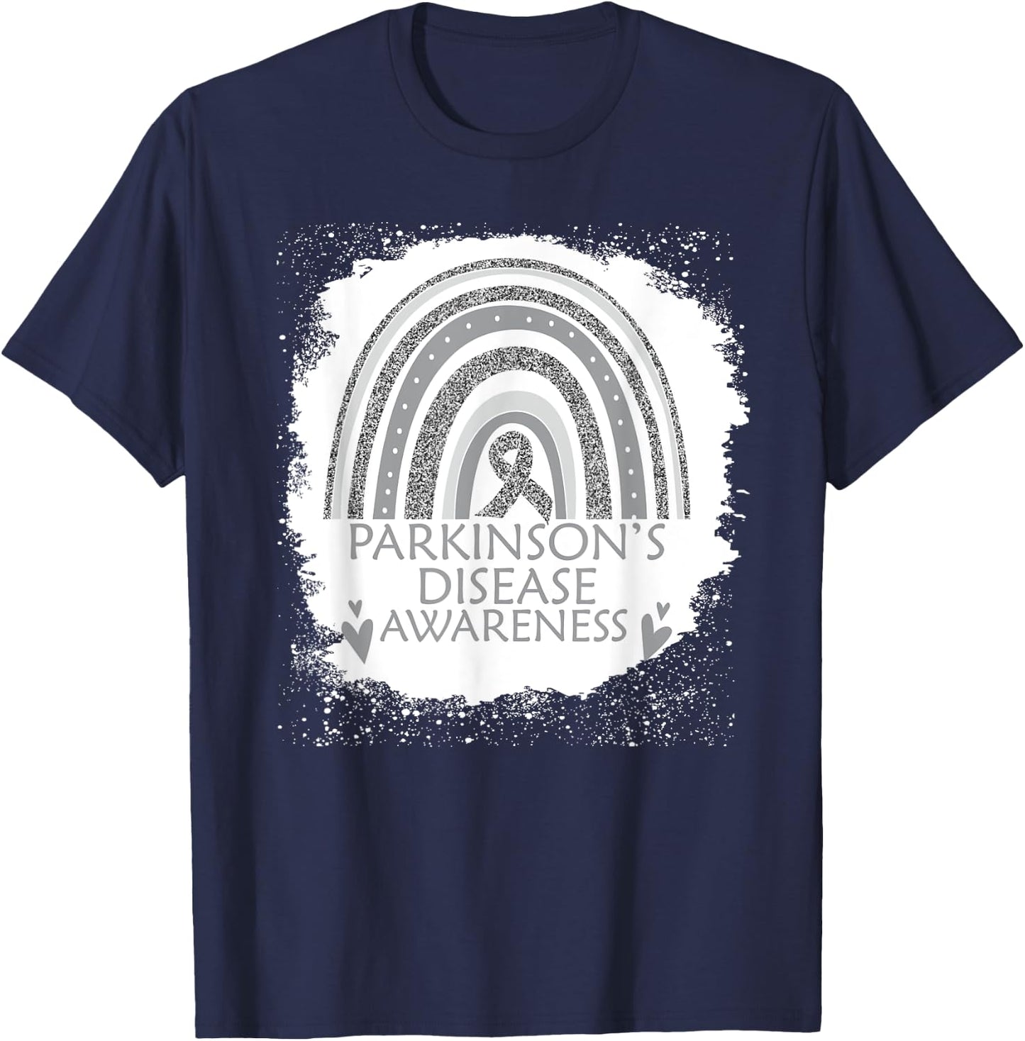 Parkinson's Disease Awareness Bleached Rainbow Gray Ribbon T-Shirt - T-Shirt | Navy