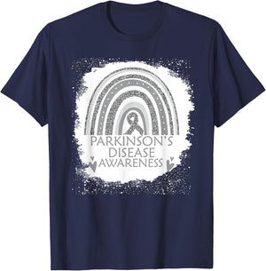 Parkinson's Disease Awareness Bleached Rainbow Gray Ribbon T-Shirt - T-Shirt | Navy