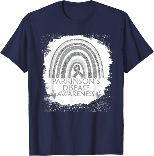 Parkinson's Disease Awareness Bleached Rainbow Gray Ribbon T-Shirt - T-Shirt | Navy