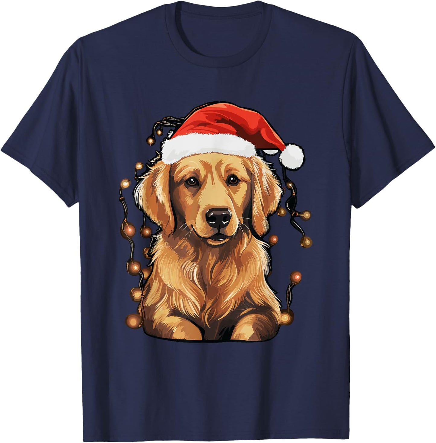 Golden Retriever Dog Christmas Lights Santa Hat Xmas Pajama T-Shirt - T-Shirt | Navy