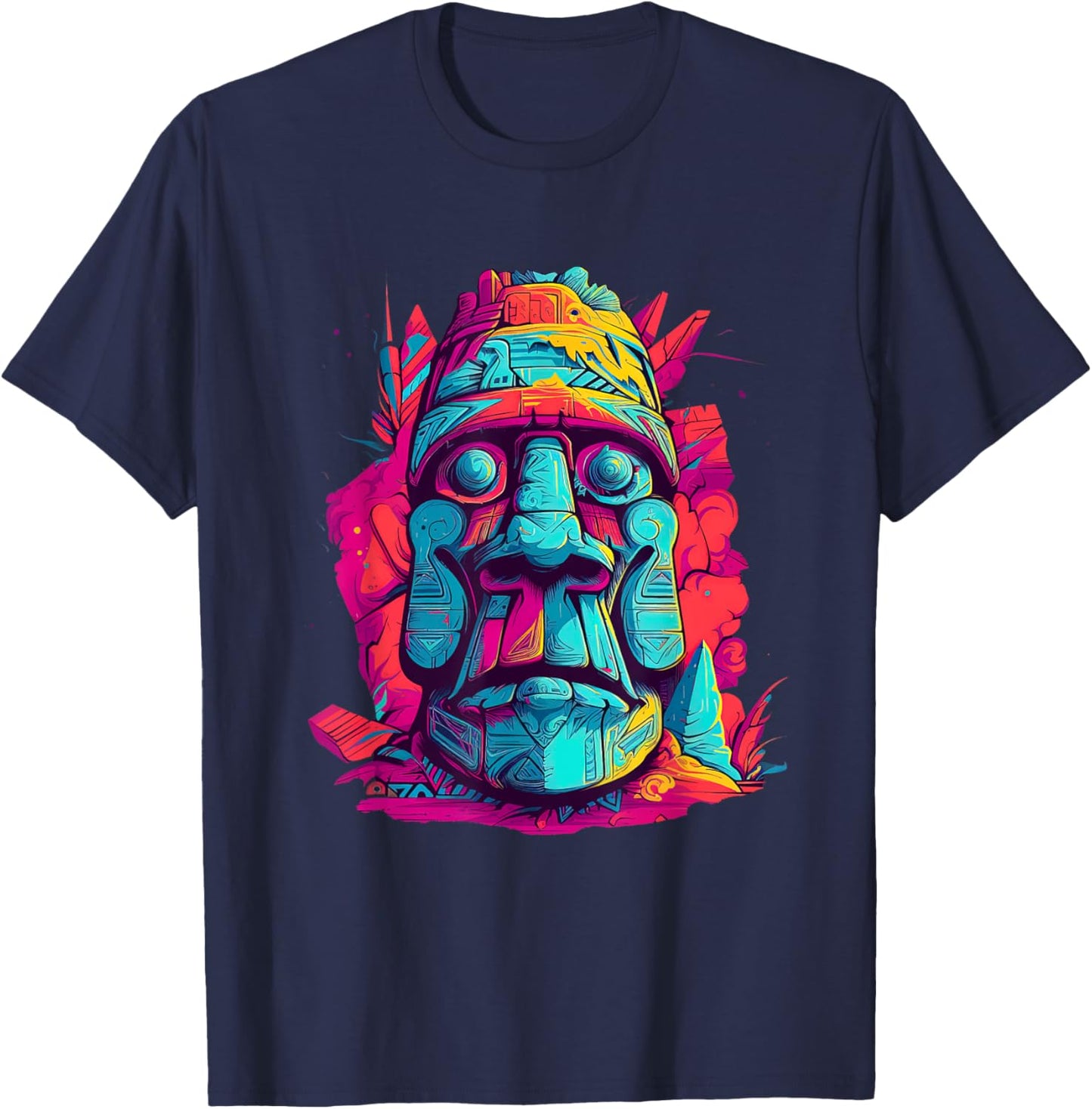 Moai Island Colourful Art Usa Us Native American T-Shirt - T-Shirt | Navy