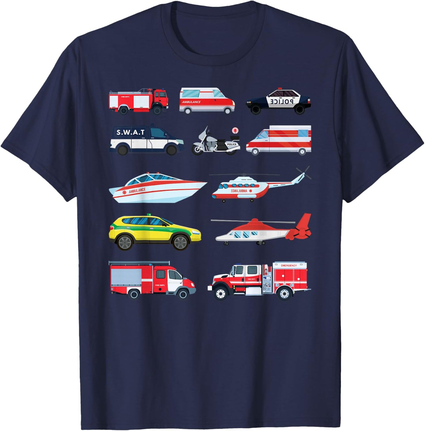 Emergency Vehicles, Emergency Boy and Girl T-Shirt - T-Shirt | Navy