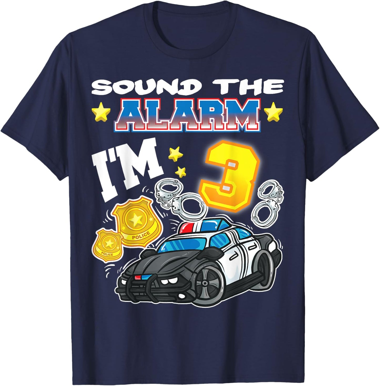 Sound The Alarm I'm 3 Policeman Police 3rd Birthday T-Shirt - T-Shirt | Navy