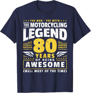 80th Birthday Biker 80 Years Old Motorcyclist T-Shirt - T-Shirt | Navy