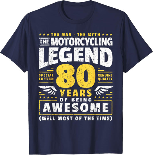 80th Birthday Biker 80 Years Old Motorcyclist T-Shirt - T-Shirt | Navy
