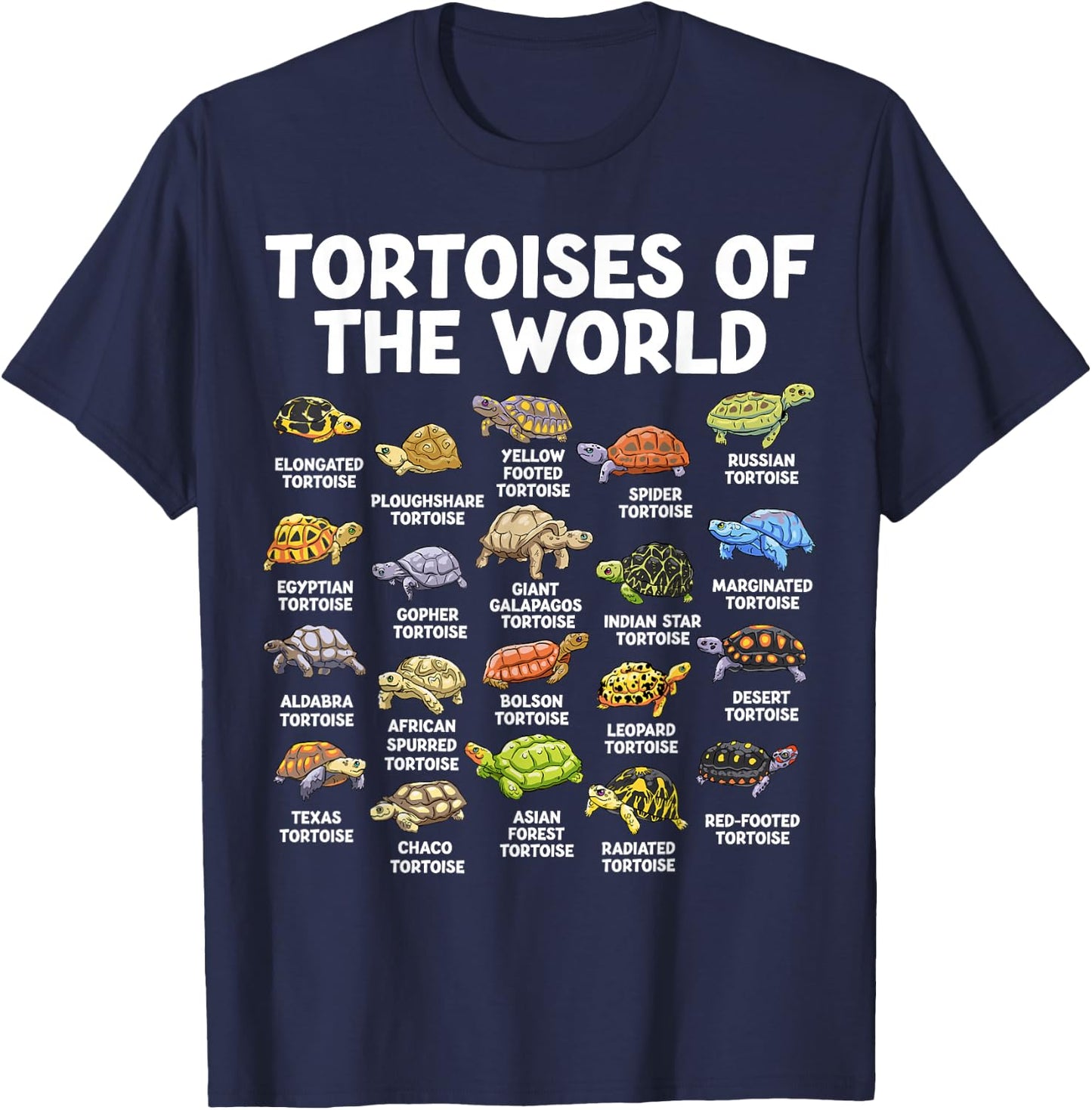 Tortoises of The World Kawaii Types of Turtles Funny Reptile T-Shirt - T-Shirt | Navy