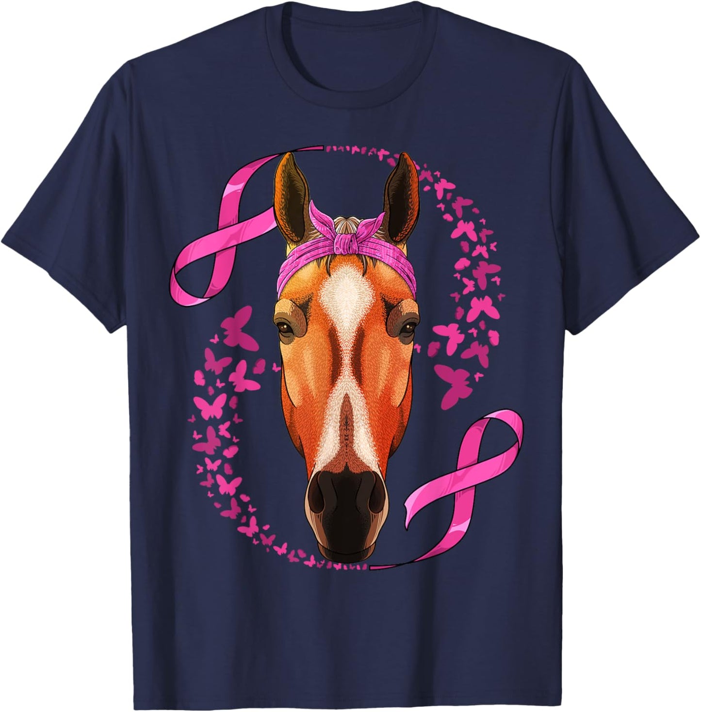 Horse Breast Cancer Awareness Pink Bandana Cancer Survivor T-Shirt - T-Shirt | Navy