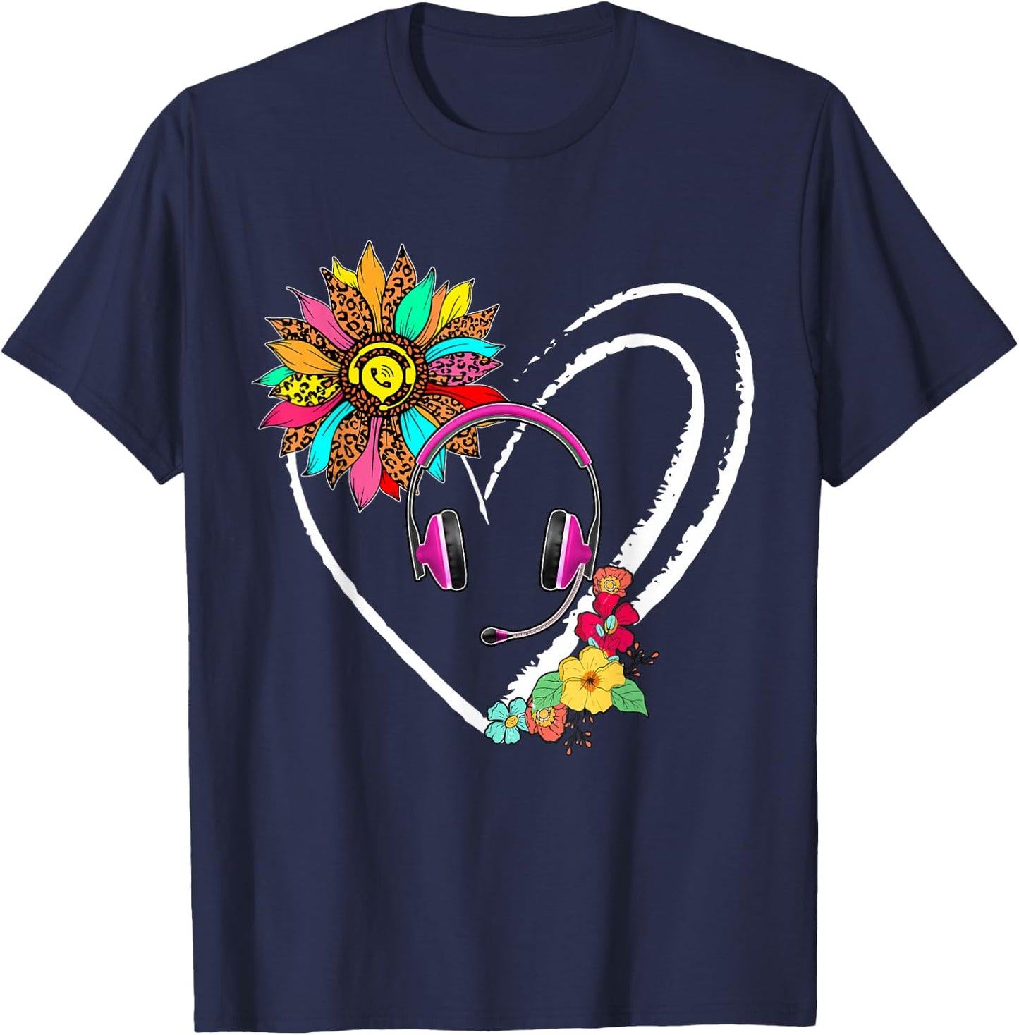 Dispatcher Tools Sunflower Cute Heart Shape Floral Family T-Shirt - T-Shirt | Navy