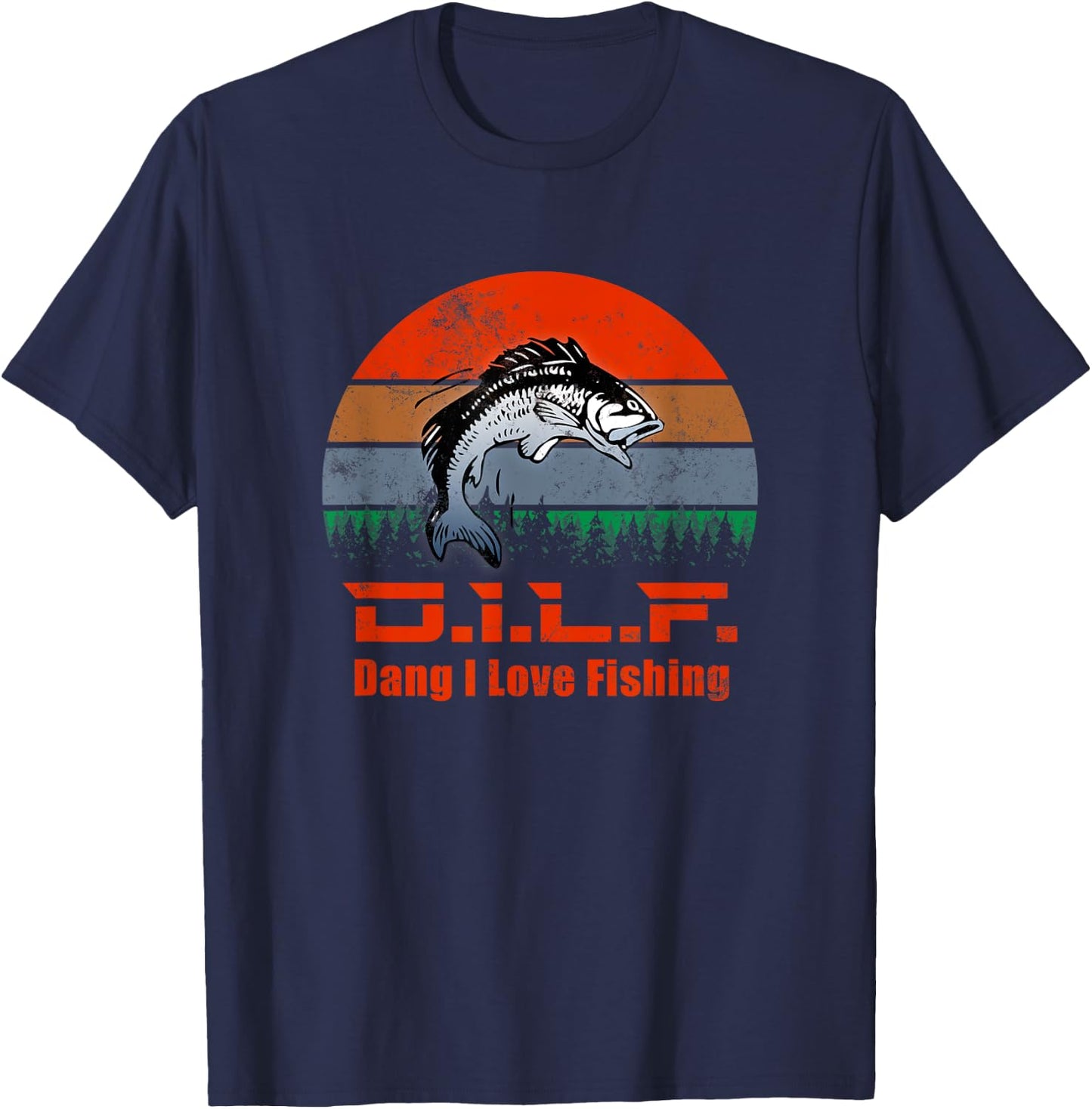 D.I.L.F. - Dang I love Fishing | Funny Fisherman Fish Lover T-Shirt - T-Shirt | Navy