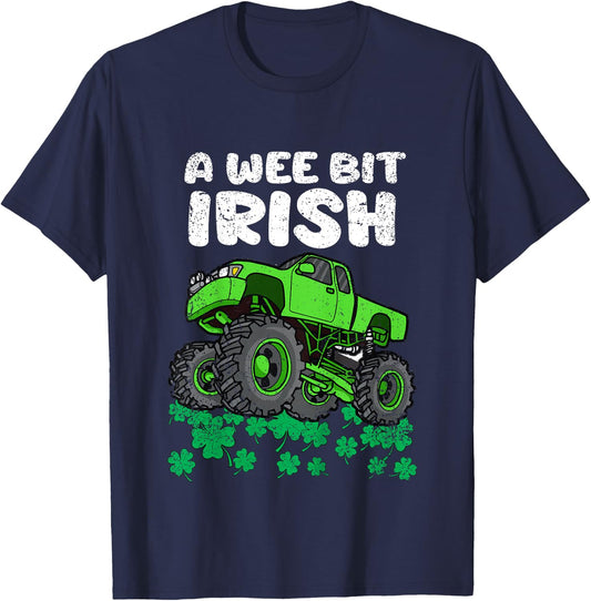 Kids St Patricks Day Boys Kids A Wee Bit Irish Monster Truck T-Shirt - T-Shirt | Navy