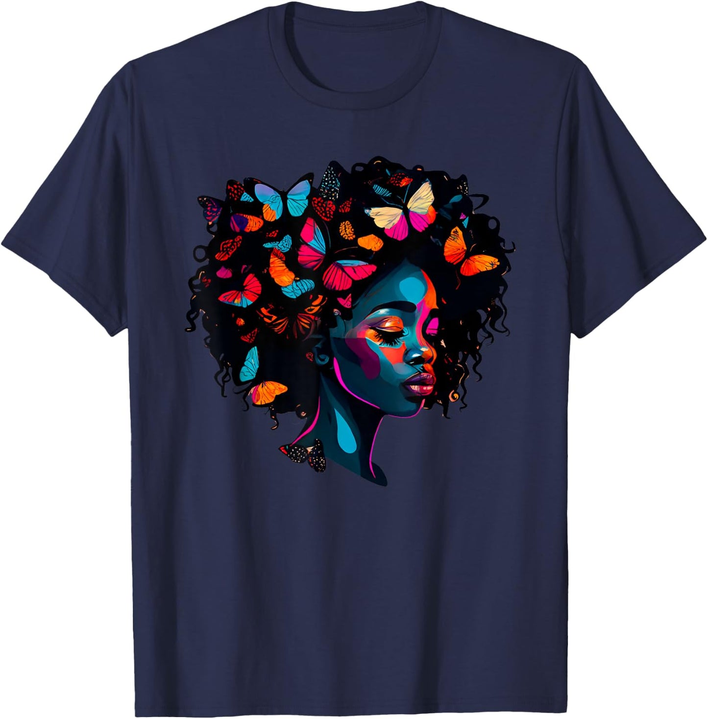 Black Queen Afro Melanin Women T-Shirt - T-Shirt | Navy