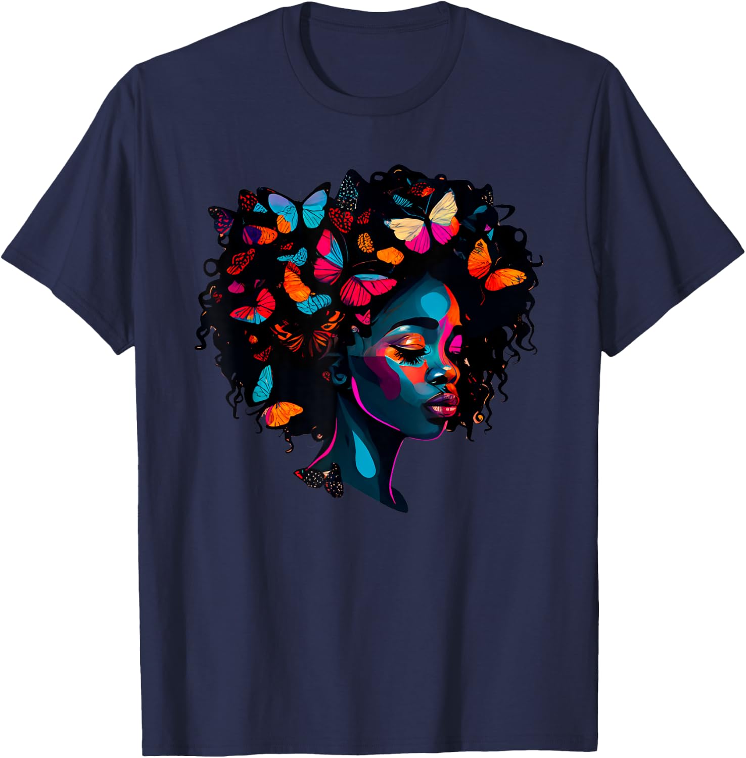 Black Queen Afro Melanin Women T-Shirt - T-Shirt | Navy