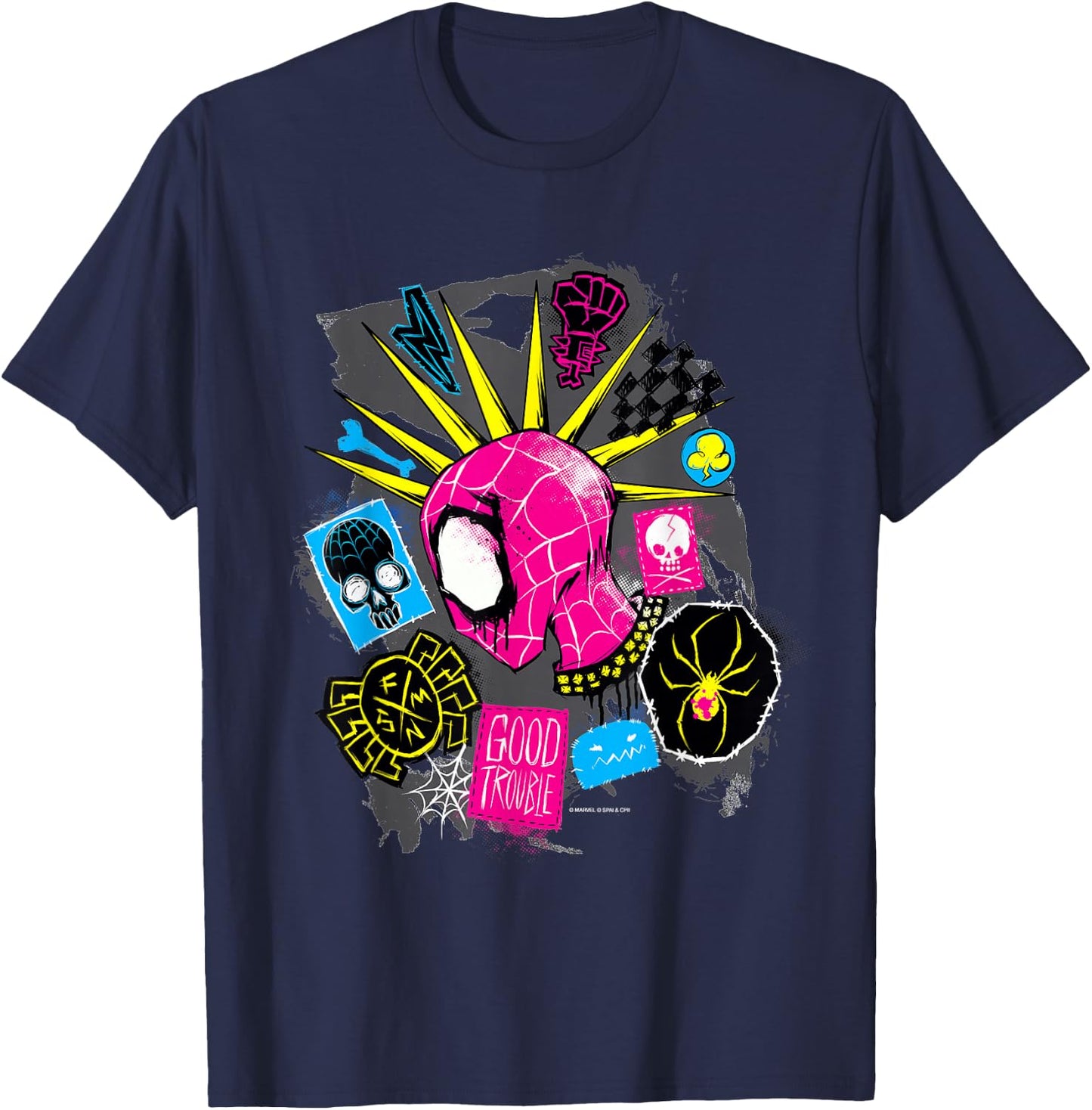 Marvel Spider-Man: Across The Spider-Verse Spider-Punk Head T-Shirt - T-Shirt | Navy