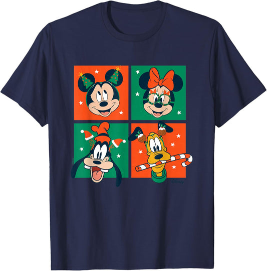 Mickey & Friends - Christmas Grid T-Shirt - T-Shirt | Navy