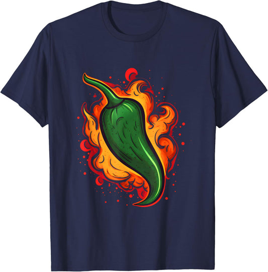 Green Chili Pepper Hot Spicy Food Lovers Fire Mexican Chef T-Shirt - T-Shirt | Navy