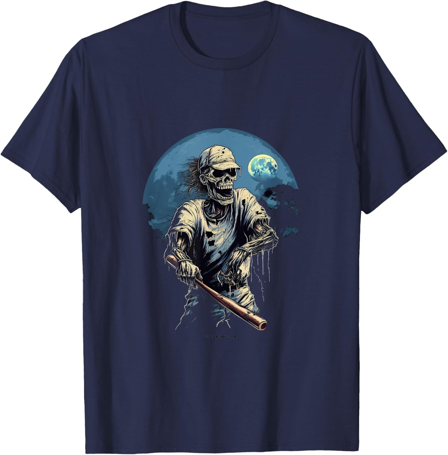 Zombie Playing Baseball Halloween Baseball Player T-Shirt - T-Shirt | Navy
