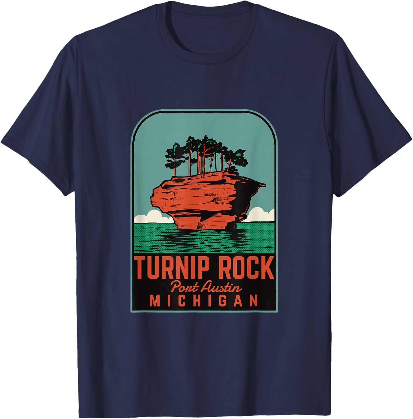 Turnip Rock Michigan Vintage Travel T-Shirt - T-Shirt | Navy