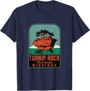 Turnip Rock Michigan Vintage Travel T-Shirt - T-Shirt | Navy