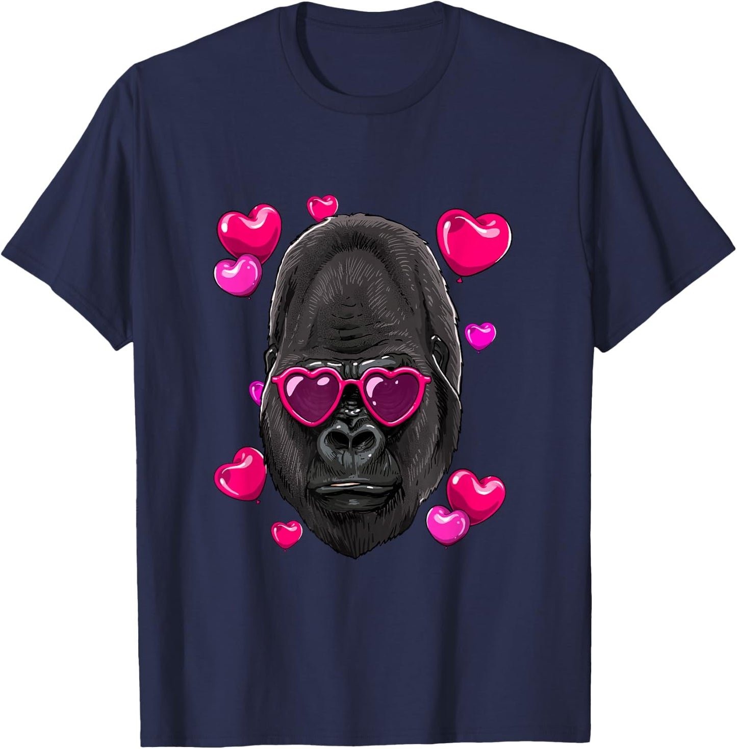 Valentines Day Gorilla Heart Love Couples Ape Monkey Primate T-Shirt - T-Shirt | Navy