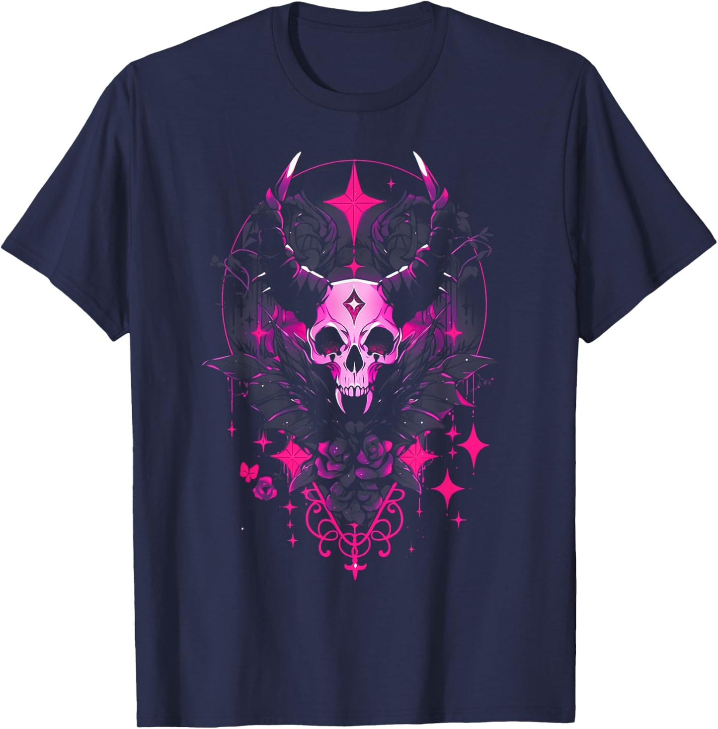Pastel Goth Creepy Cute Yami Kawaii Spooky Gothic Skull T-Shirt - T-Shirt | Navy
