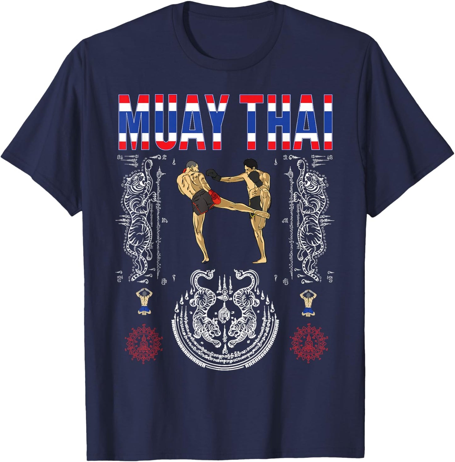 Sawadee Thai Traditional sak yant Thai Twin Tiger Muay Thai T-Shirt - T-Shirt | Navy