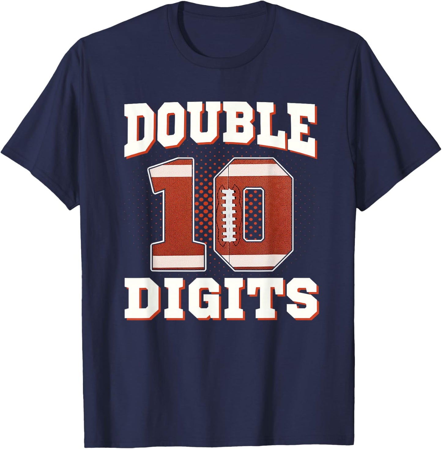 Double Digits Birthday Decorations Boy 10 Football 10th Bday T-Shirt - T-Shirt | Navy
