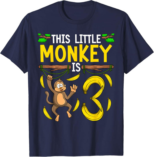 Monkey Birthday Shirt 3rd Monkey Theme Party Kids T-Shirt - T-Shirt | Navy
