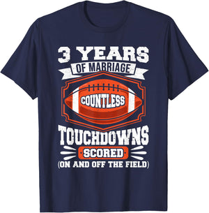 3rd Wedding Anniversary Football Touchdown Married 3 Years T-Shirt - T-Shirt | Navy