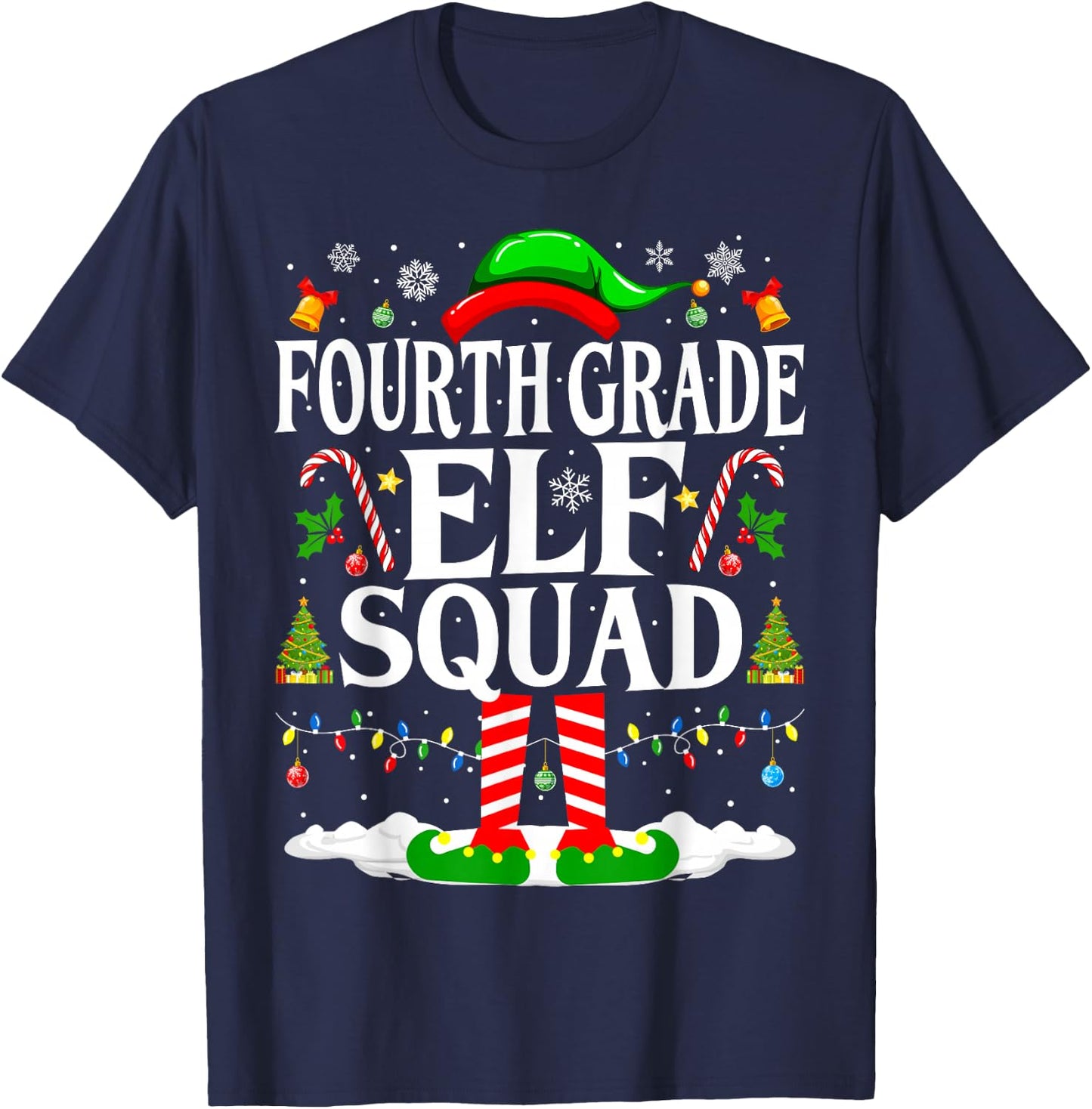 4th Grade Elf Squad Xmas Funny Christmas Fourth Grade Elf T-Shirt - T-Shirt | Navy