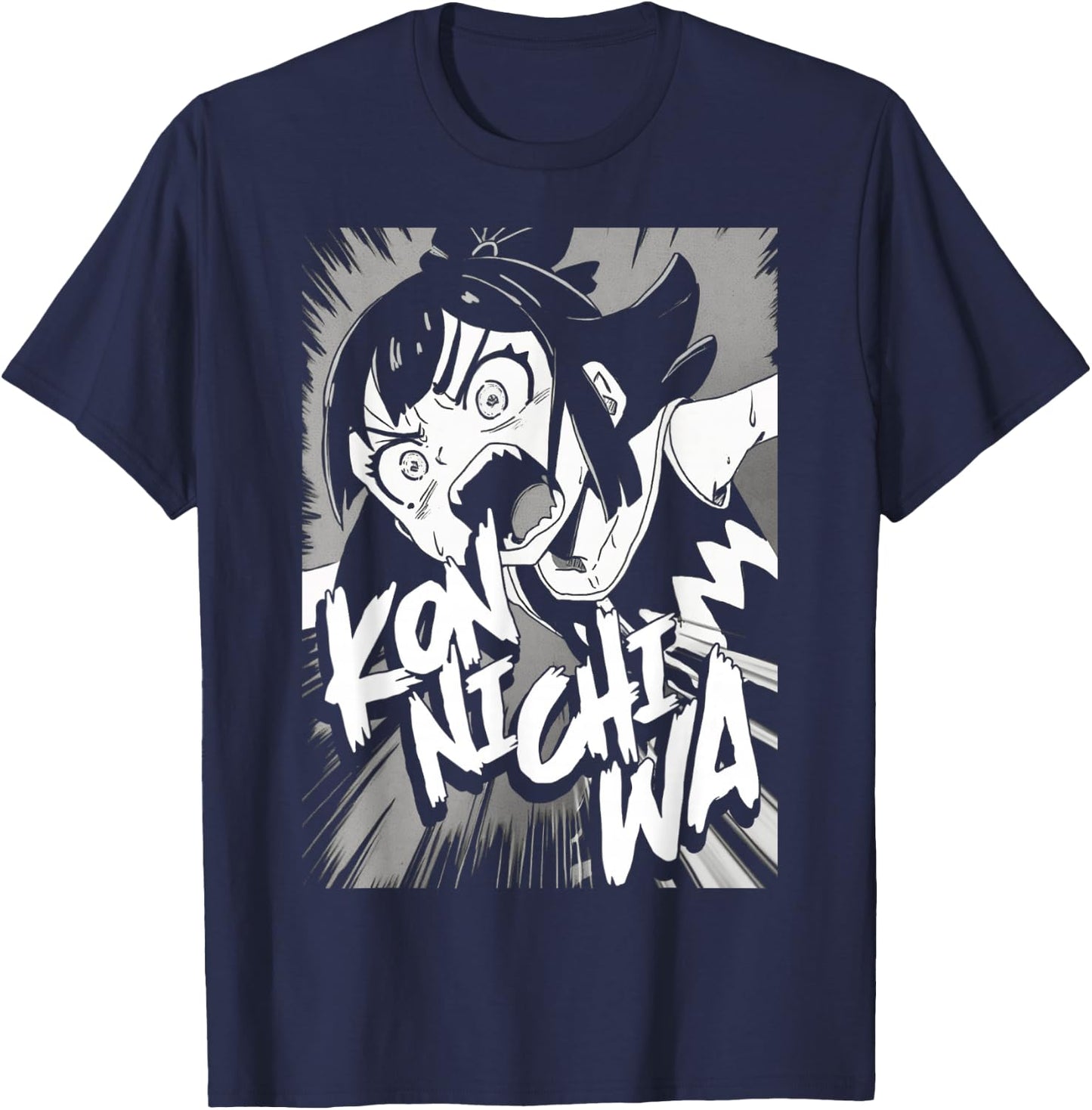 Konnichiwa こんにちは Japanese Punk Goth Grunge Anime Manga Panel T-Shirt - T-Shirt | Navy