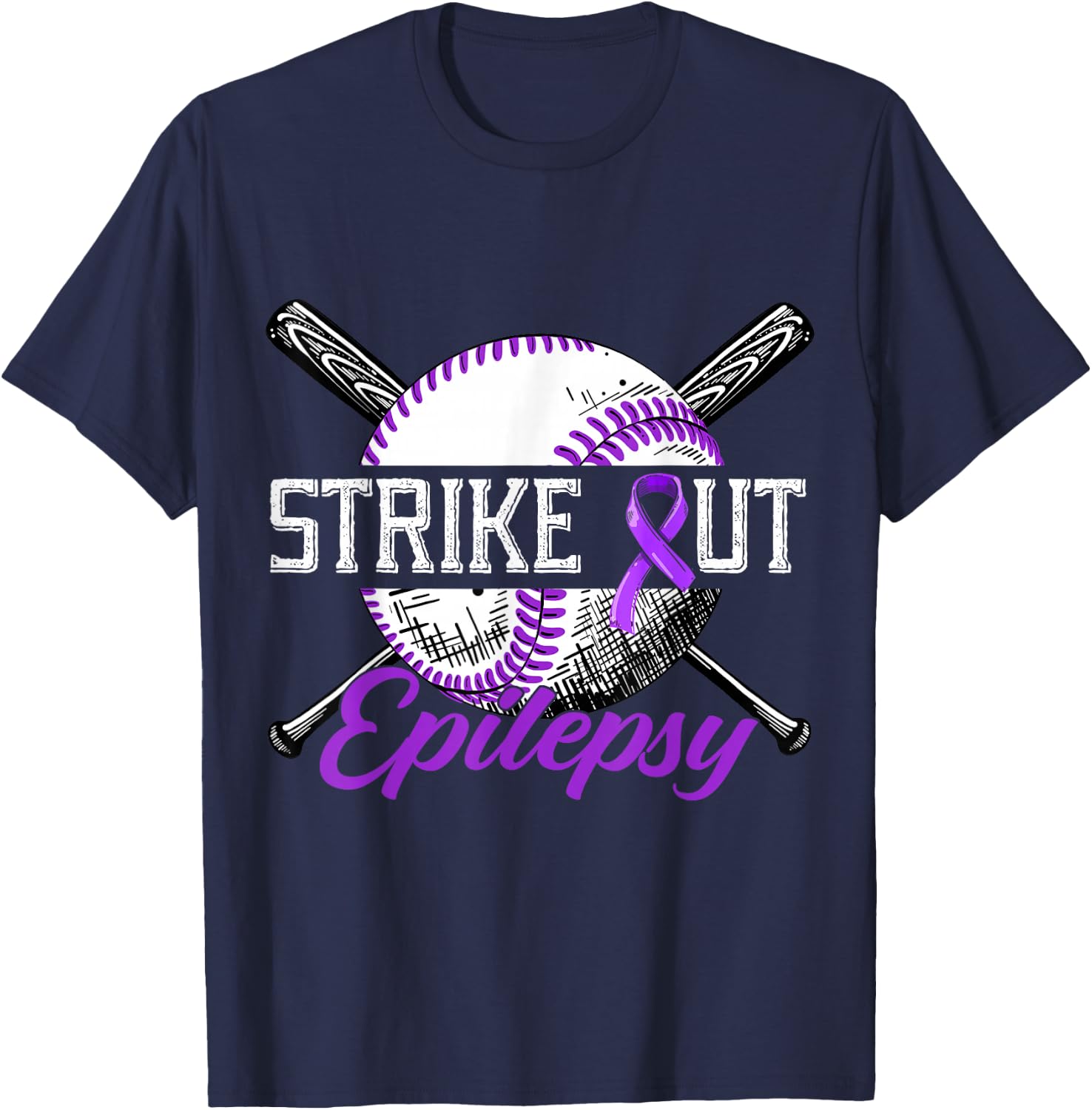 Strike Out Epilepsy Purple Baseball Epilepsy Awareness Month T-Shirt - T-Shirt | Navy