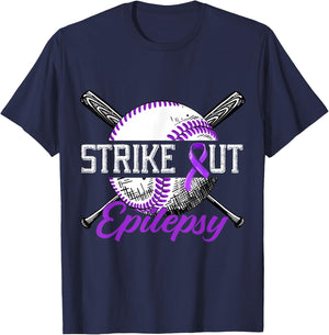 Strike Out Epilepsy Purple Baseball Epilepsy Awareness Month T-Shirt - T-Shirt | Navy