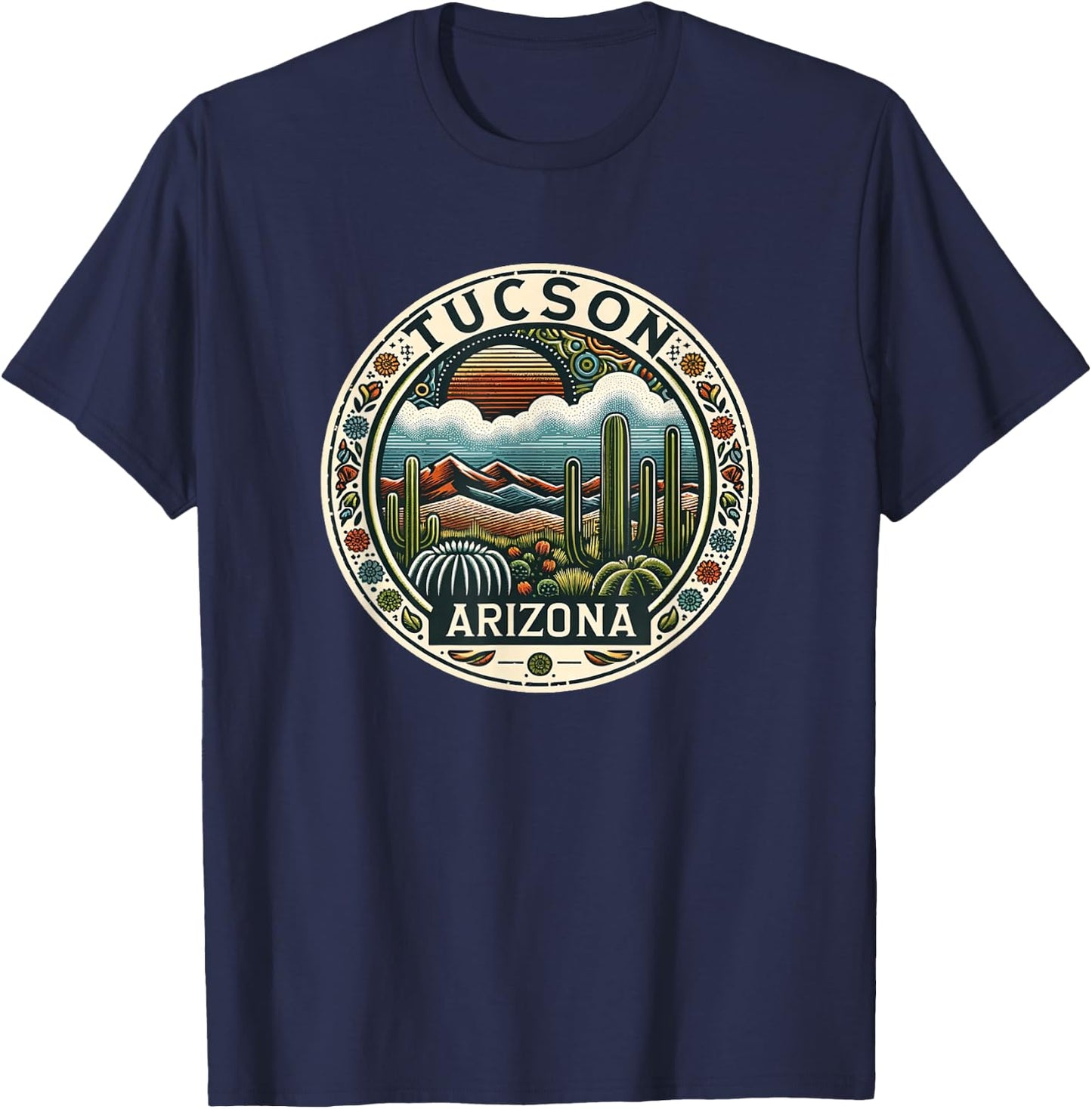 Tucson Arizona Cacti Desert Southwestern Landscape T-Shirt - T-Shirt | Navy