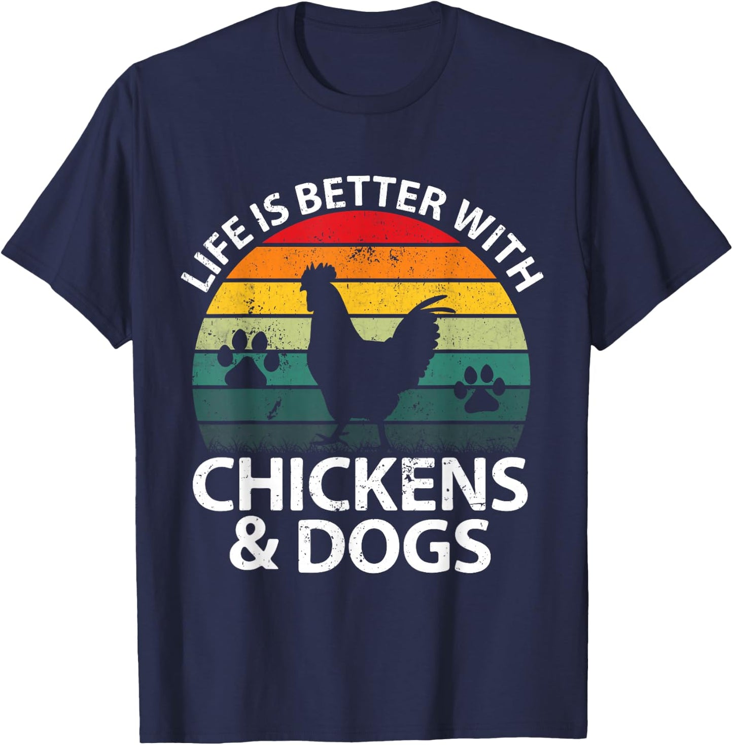 Life Is Better With Chickens & Dogs Women Girls Farmer T-Shirt - T-Shirt | Navy
