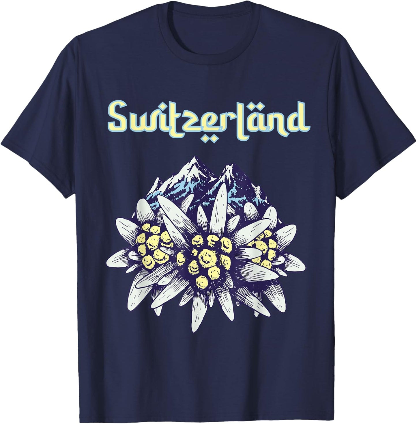 Switzerland Edelweiss Alps Souvenir Mountain Hiking Snow T-Shirt - T-Shirt | Navy