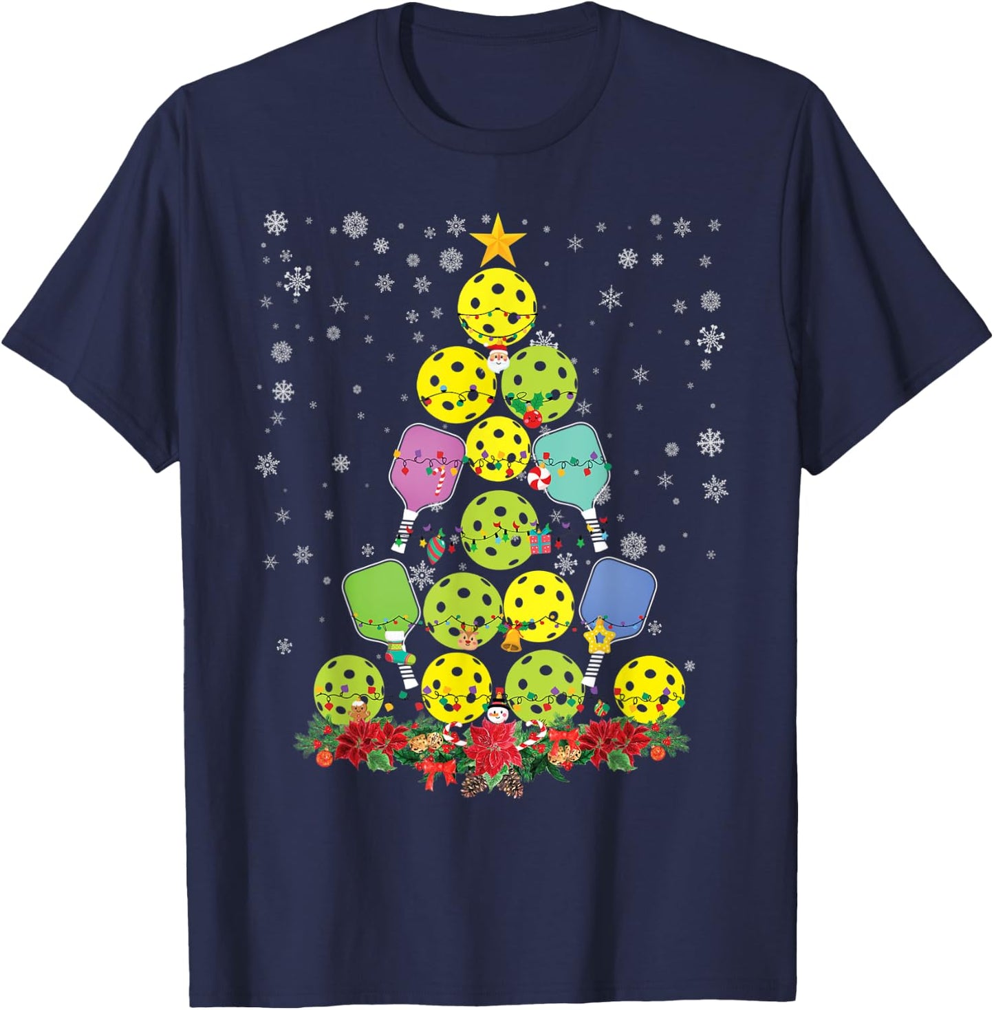 Pickleball Christmas Tree Santa Pickleball X Mas Lights T-Shirt - T-Shirt | Navy