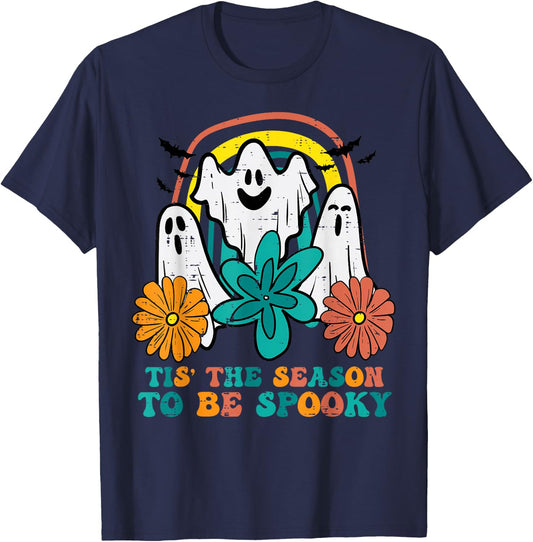Ghosts Tis The Season To Be Spooky Retro Halloween Women T-Shirt - T-Shirt | Navy