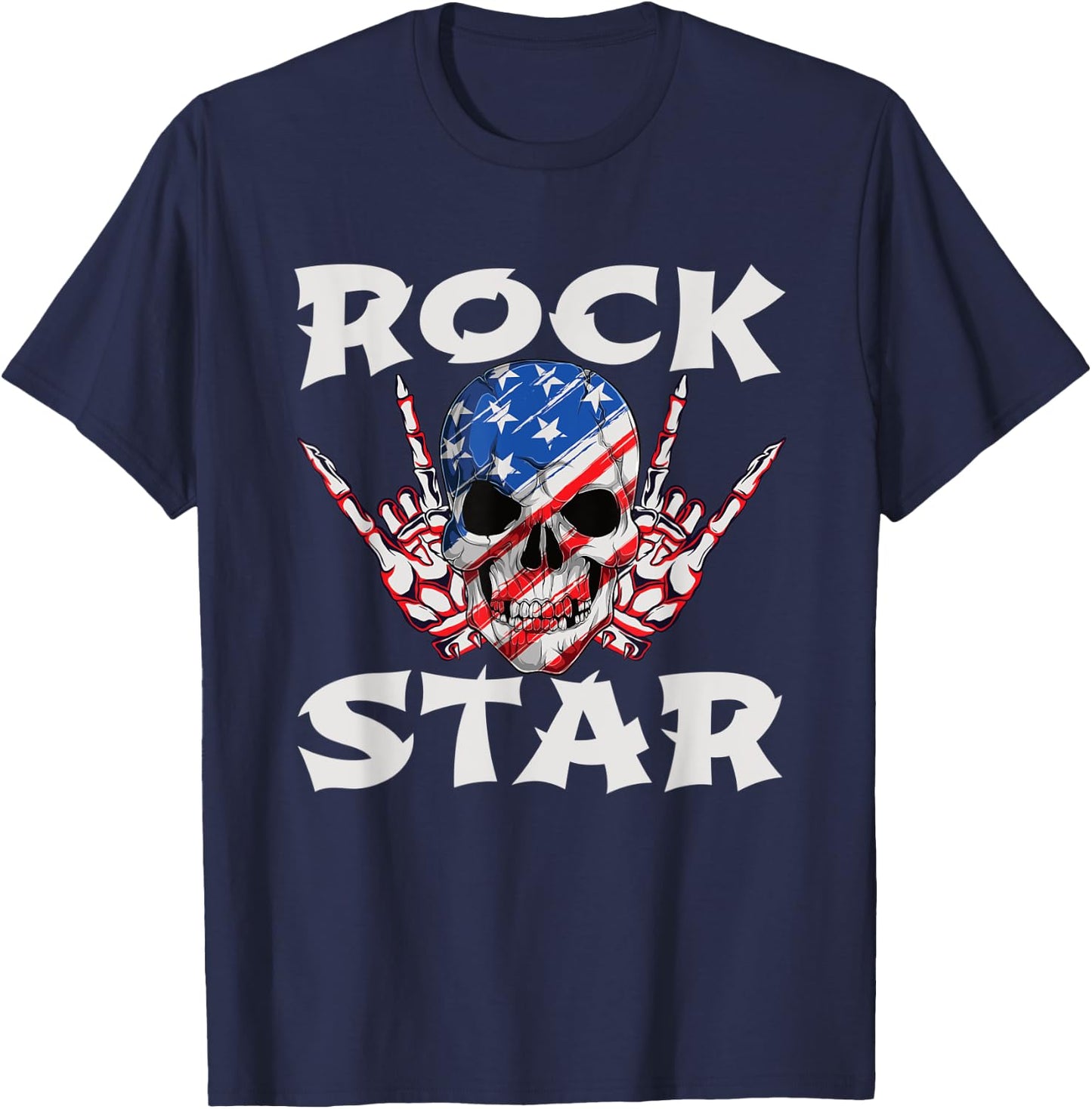Retro 80s Music Rock Star Skull T-Shirt - T-Shirt | Navy